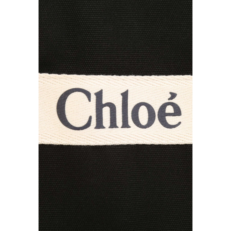Chloé - Logo Print Diaper Tote in Organic Cotton Black
