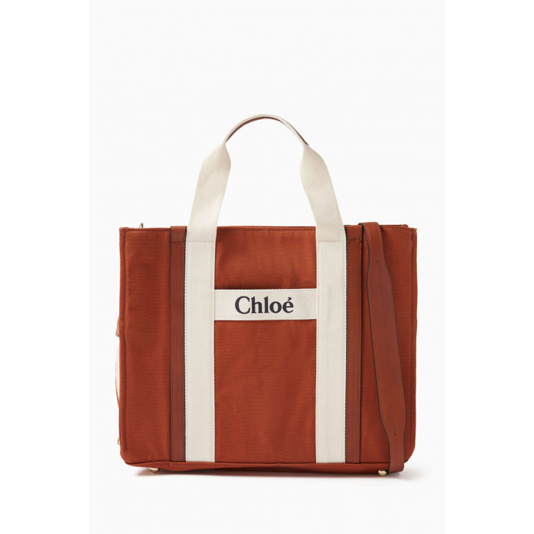 Chloé - Logo Print Diaper Tote in Organic Cotton Red
