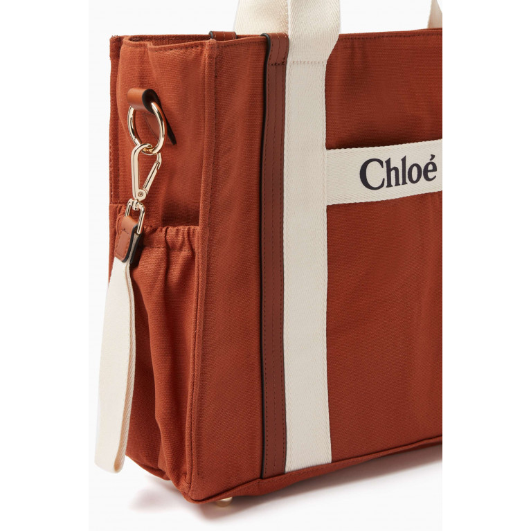 Chloé - Logo Print Diaper Tote in Organic Cotton Red