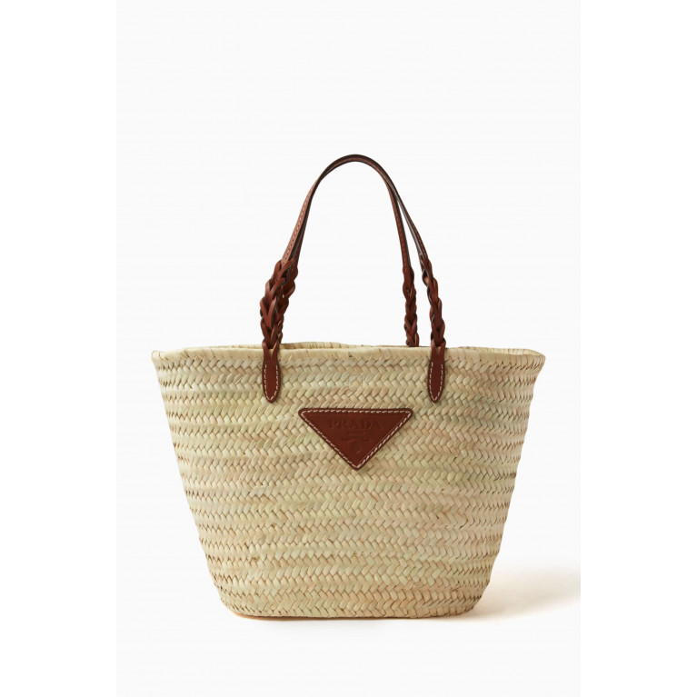 Prada - Triangle Logo Tote Bag in Raffia & Leather