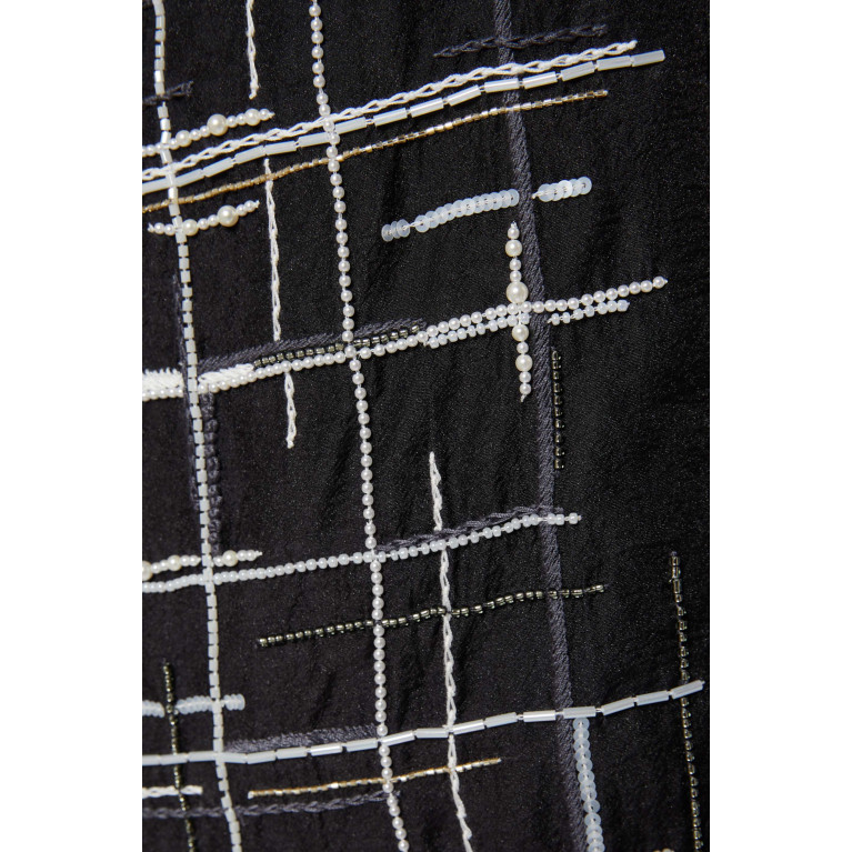 Merras - 3-piece Geometric-stitch Embellished Abaya Set in Organza