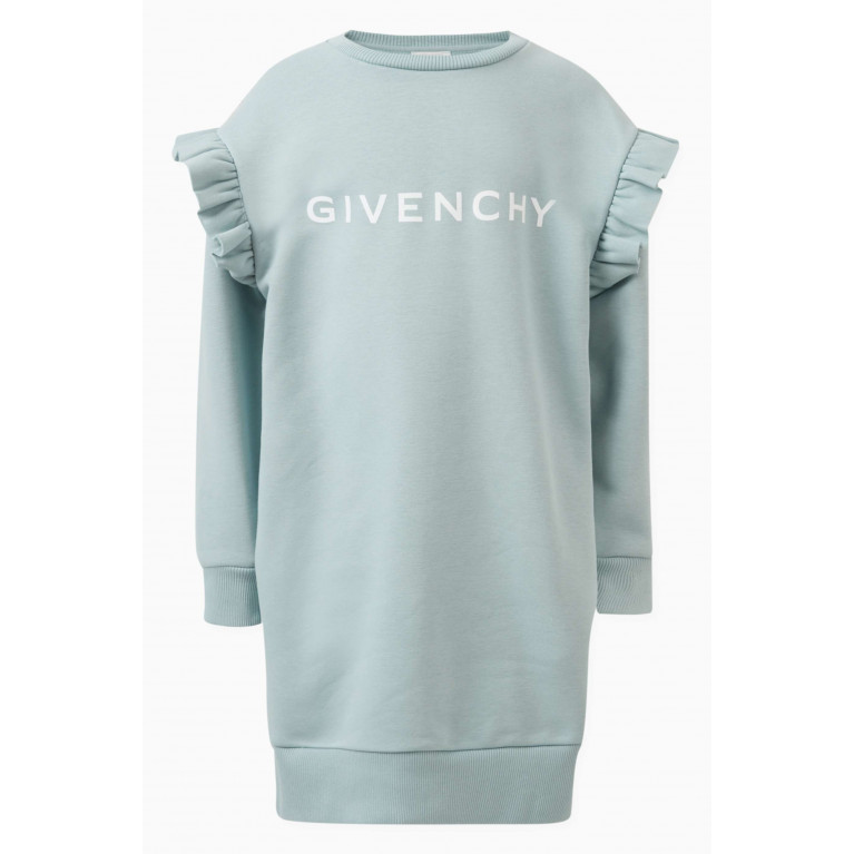 Givenchy - Logo-print Ruffled Sweatshirt Dress in Cotton Blue