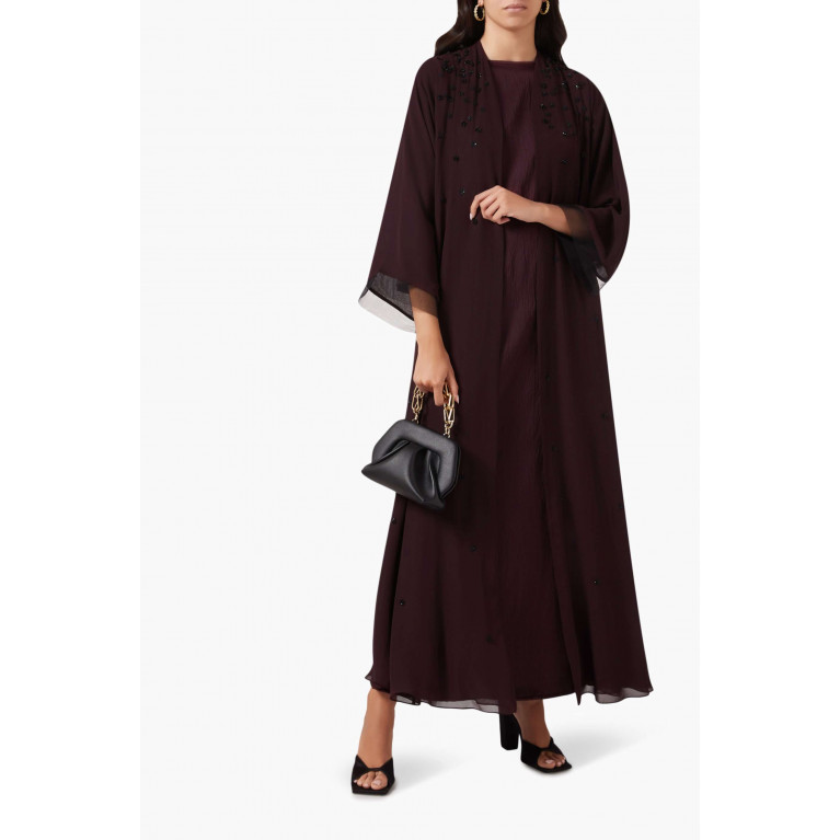Homa Q - 3-piece Embellished Abaya Set in Chiffon & Tulle