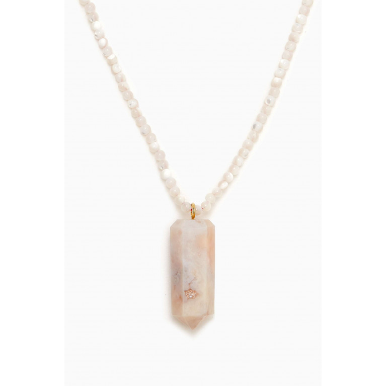 The Alkemistry - Mother of Pearl & Flower Agate Necklace in 18kt Gold