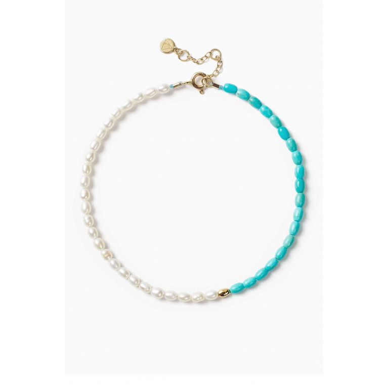 The Alkemistry - Mother of Pearl & Turquoise Anklet in 18kt Gold
