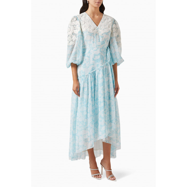 Pankaj & Nidhi - Skylar Wrap Midi Dress in Chiffon Blue