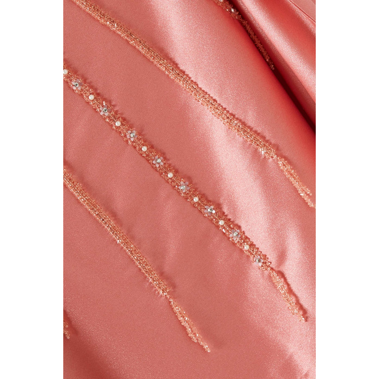 Eleganza Exclusive - Embellished Fringed Jalabiya in Silk-crepe Pink