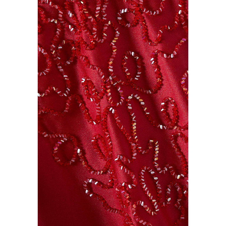 Eleganza Exclusive - Embellished Fringed Jalabiya in Silk-crepe Red