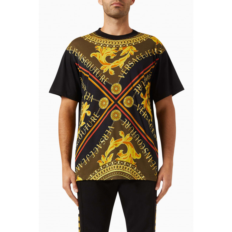 Versace Jeans Couture - Logo Couture Chain Print T-shirt in Cotton Jersey Black