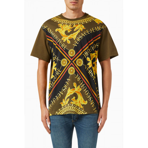 Versace Jeans Couture - Logo Couture Chain Print T-shirt in Cotton Jersey Green