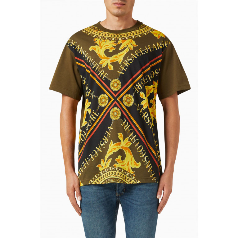 Versace Jeans Couture - Logo Couture Chain Print T-shirt in Cotton Jersey Green