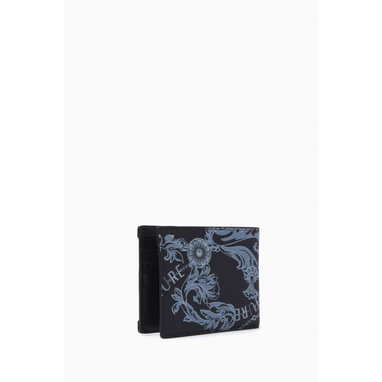 Versace Jeans Couture - Baroque Pattern Bi-fold Wallet in Leather Black