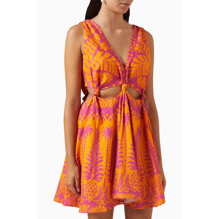 Farm Rio - Pineapple Love Mini Dress in Linen-blend