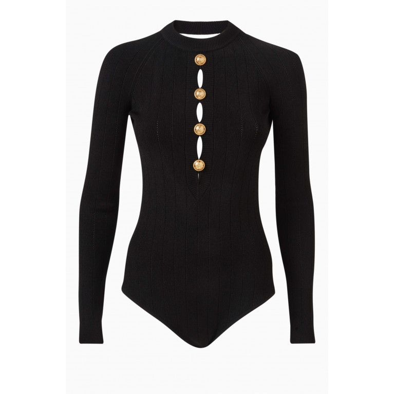 Balmain - Buttoned Bodysuit in Ribbed-knit
