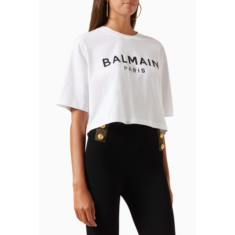 Balmain - Logo Crop T-shirt in Jersey Multicolour