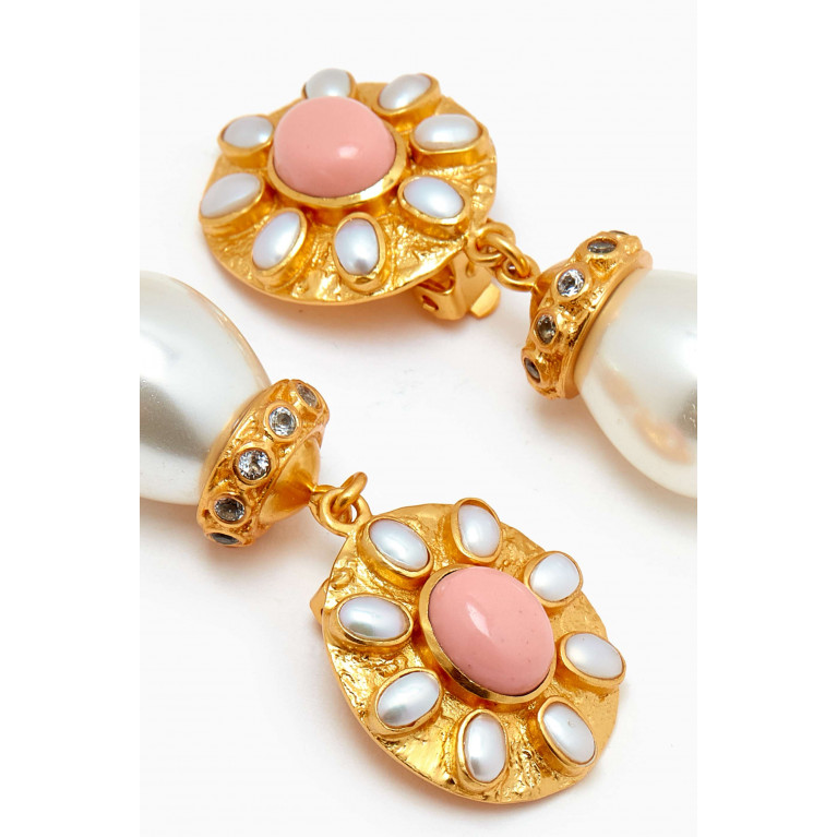 VALÉRE - Heather Pearl-drop Clip Earrings in 24kt Gold-plated Brass