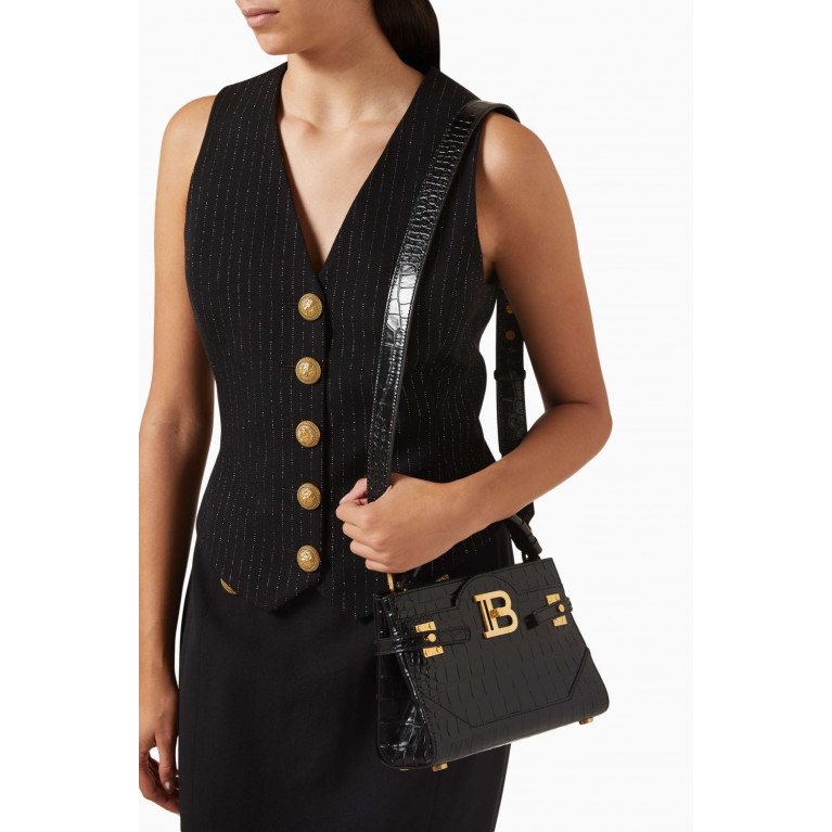 Balmain - B-Buzz Top-handle Bag in Croc-embossed Leather