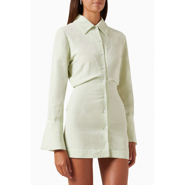 Matthew Bruch - Blouson Mini Shirt Dress in Viscose-linen Blend