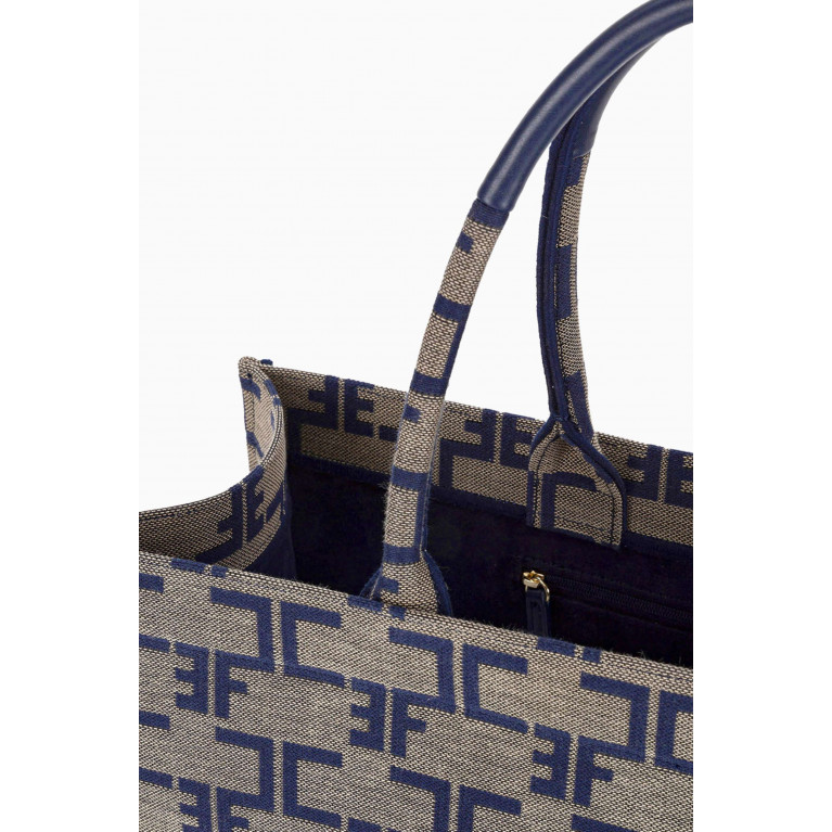 Elisabetta Franchi - Large Monogram Tote Bag in Jacquard Blue
