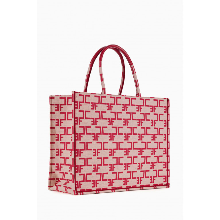 Elisabetta Franchi - Large Monogram Tote Bag in Jacquard Red