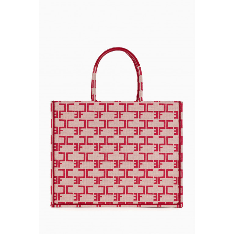 Elisabetta Franchi - Large Monogram Tote Bag in Jacquard Red