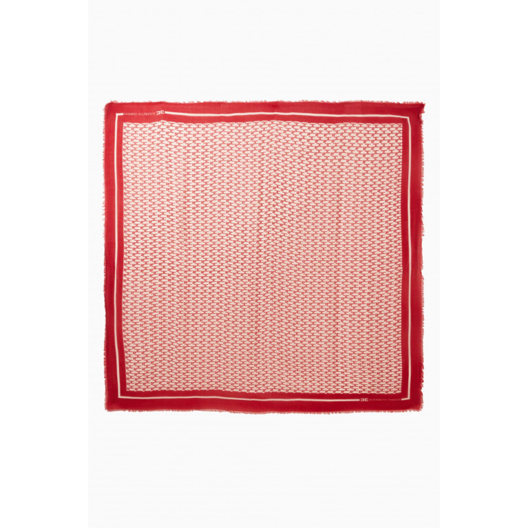 Elisabetta Franchi - Logo Monogram Scarf in Cashmere-silk Blend Red