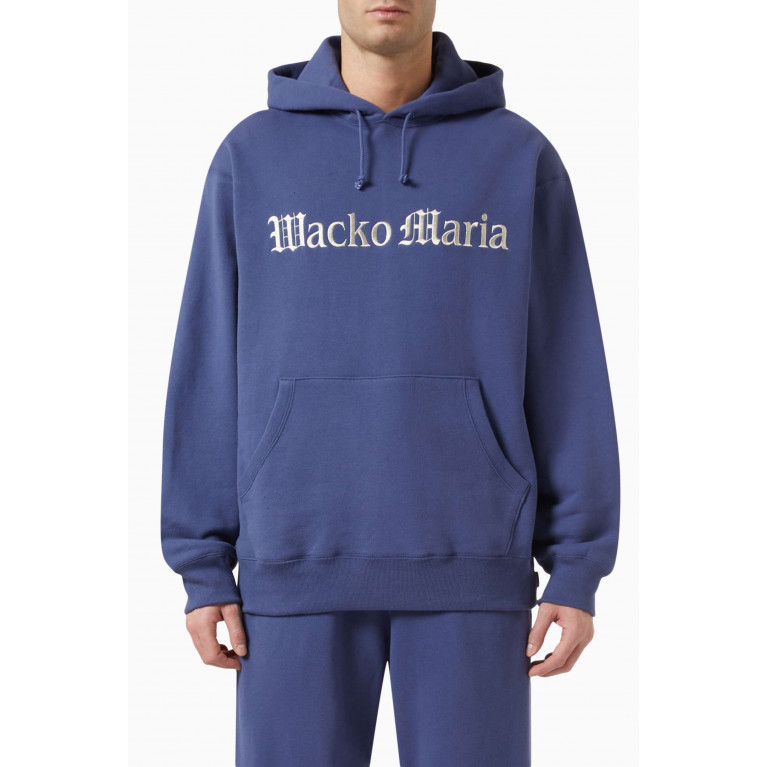WACKO MARIA - Logo Hoodie in Cotton Fleece Blue
