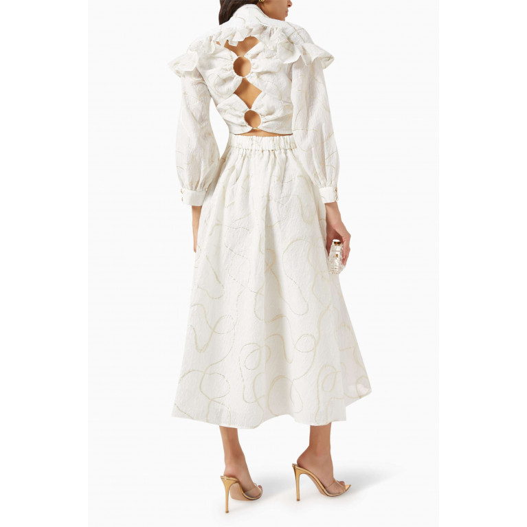 Poca & Poca - Frill Midi Dress in Cotton-blend