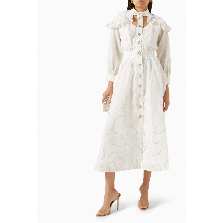 Poca & Poca - Frill Midi Dress in Cotton-blend