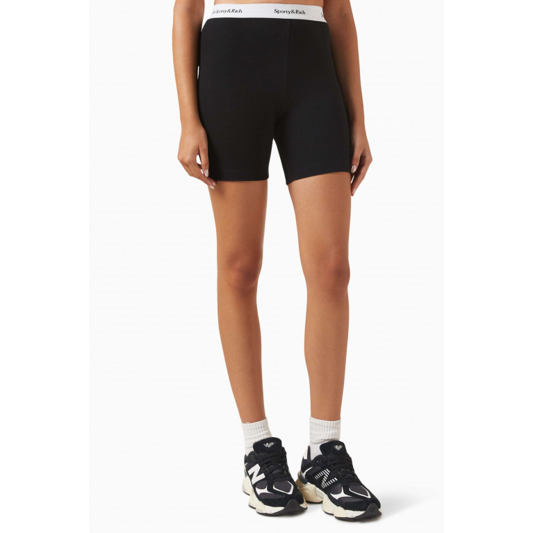 Sporty & Rich - Serif Logo Biker Shorts in Cotton