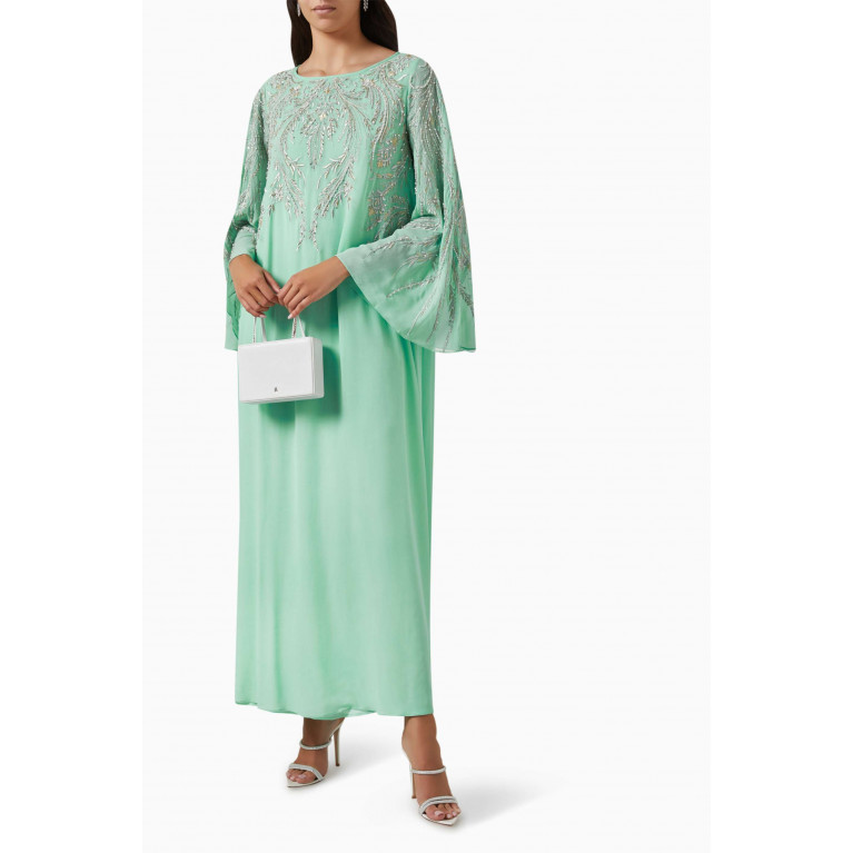 Vione - Amelia Embellished Kaftan in Silk-georgette Green