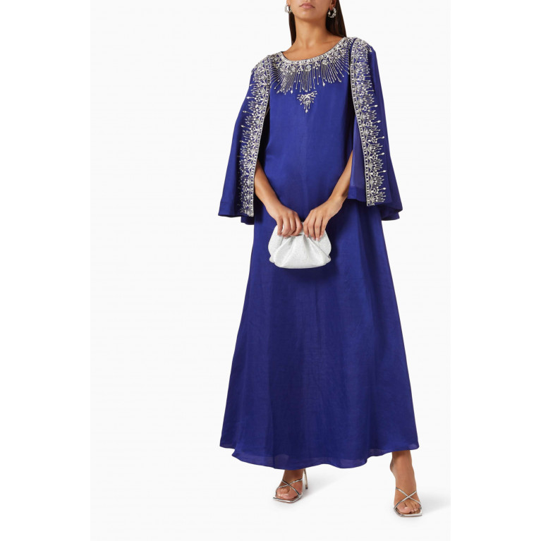 Vione - Jasmine Embellished Kaftan in Satin-blend Blue