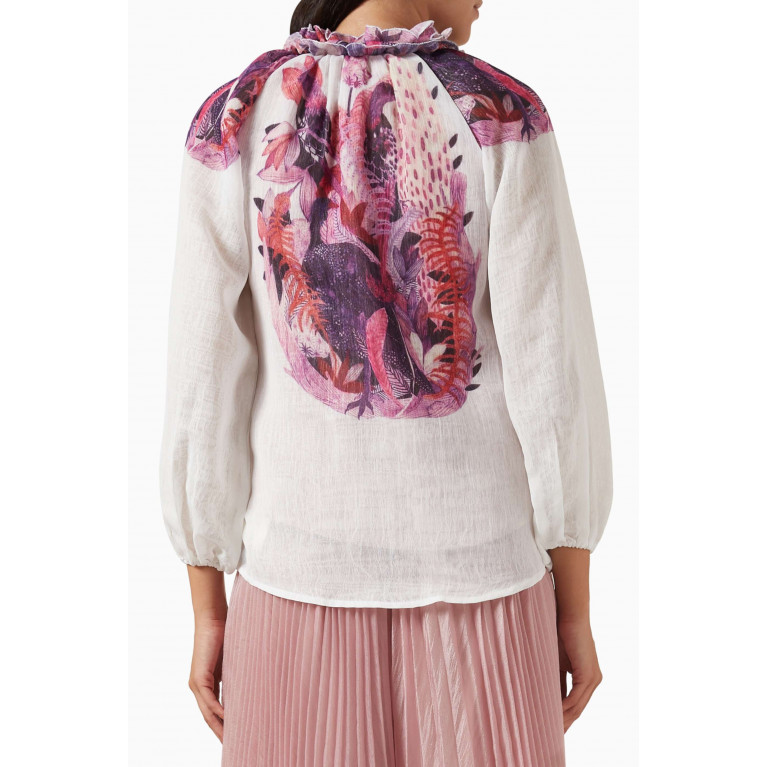 Love by Aanchal - Ruffled Floral-print Top in Silk-linen Blend