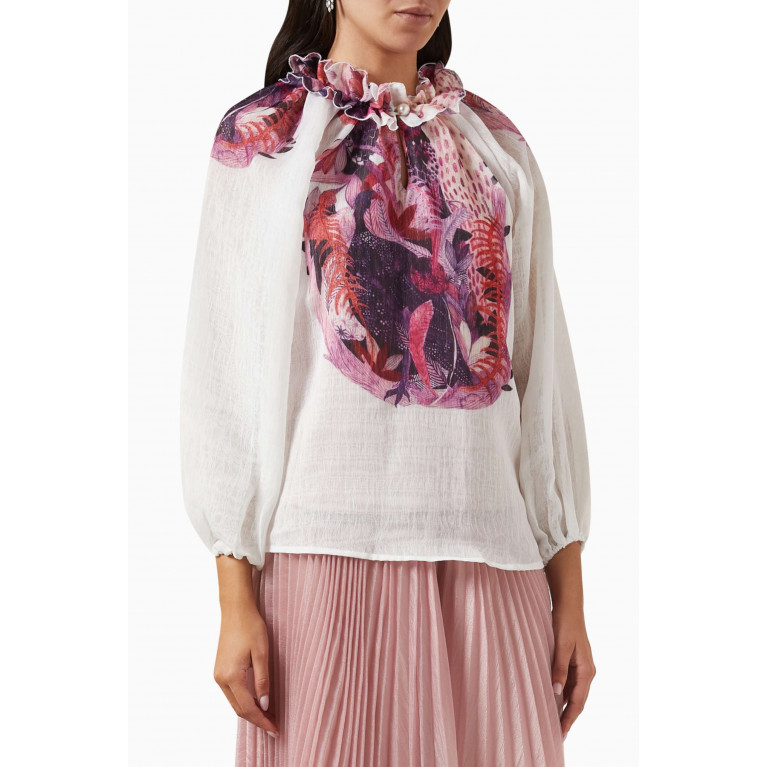 Love by Aanchal - Ruffled Floral-print Top in Silk-linen Blend