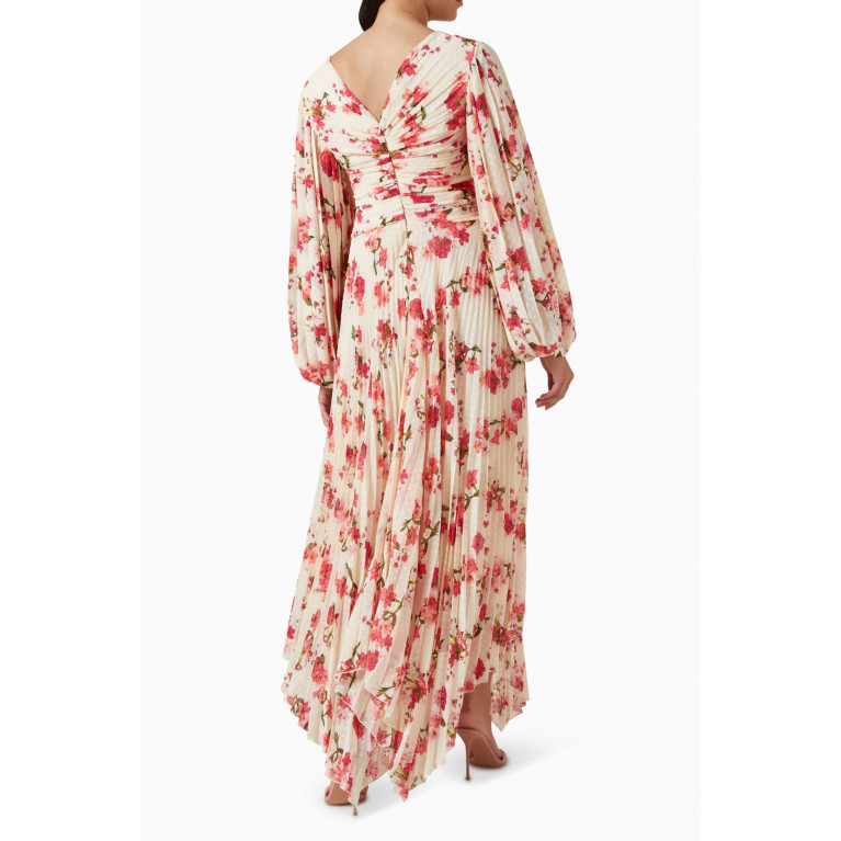 Love by Aanchal - Floral-print Pleated Maxi Dress in Silk-georgette