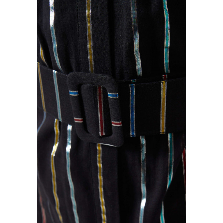 Love by Aanchal - Metallic-stripe Belted Maxi Dress in Silk-linen Blend