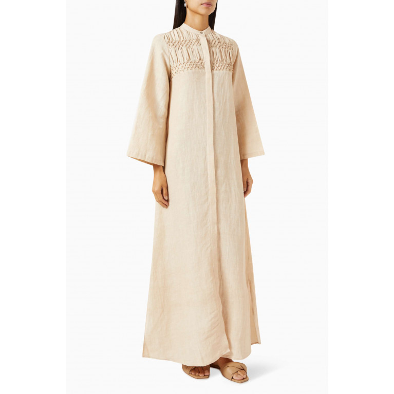 SWGT - Smock Embroidered Shirt Dress in Linen-blend