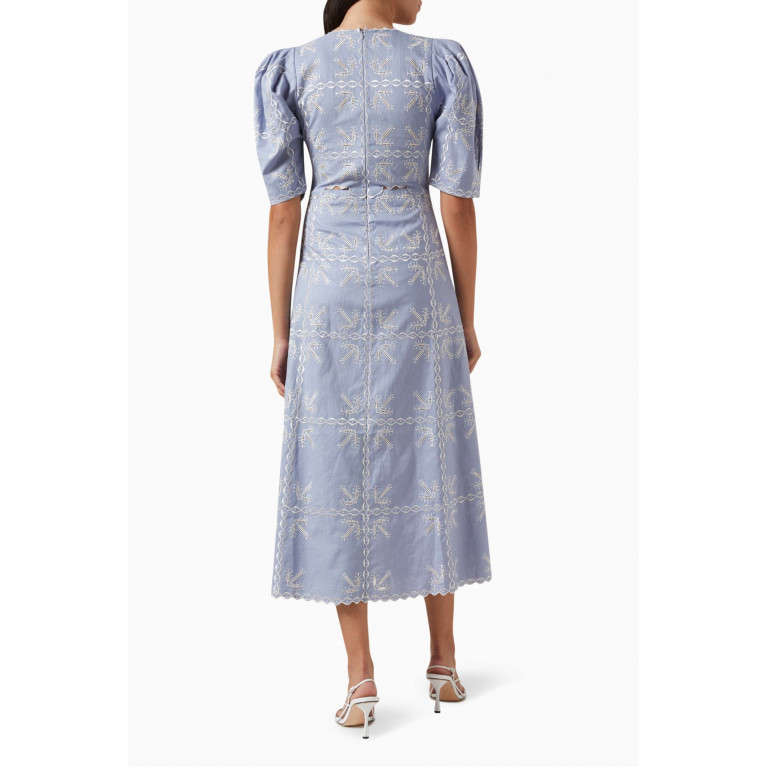 Magali Pascal - Nanette Embroidered Midi Dress in Linen