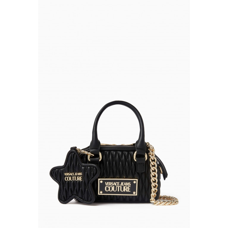 Versace Jeans Couture - Mini Crunchy Top Handle Bowling Bag in Faux Leather Black