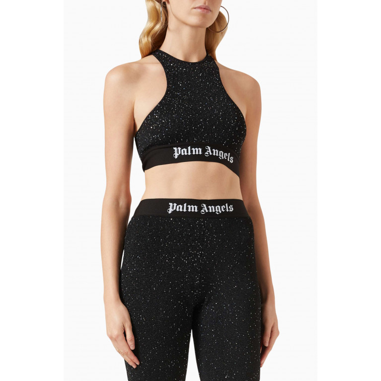 Palm Angels - Soiree Logo Glitter Top in Stretch-knit