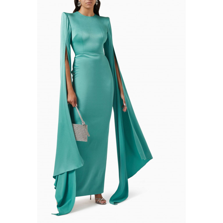Alex Perry - Bennett Cape-sleeve Maxi Dress in Satin-crepe