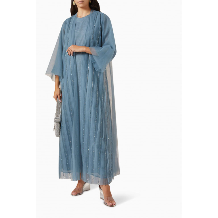Homa Q - 3-piece Embellished Abaya Set in Tulle
