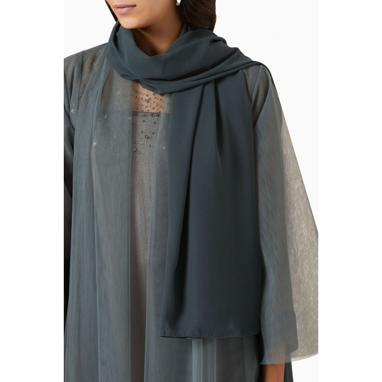 Homa Q - 3-piece Shawl-collar Abaya Set in Tulle