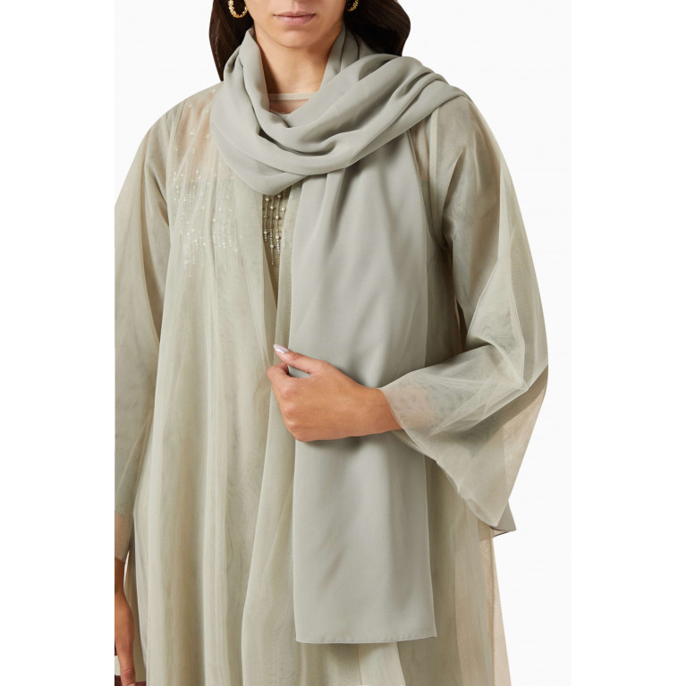 Homa Q - 3-piece Shawl-collar Abaya Set in Tulle