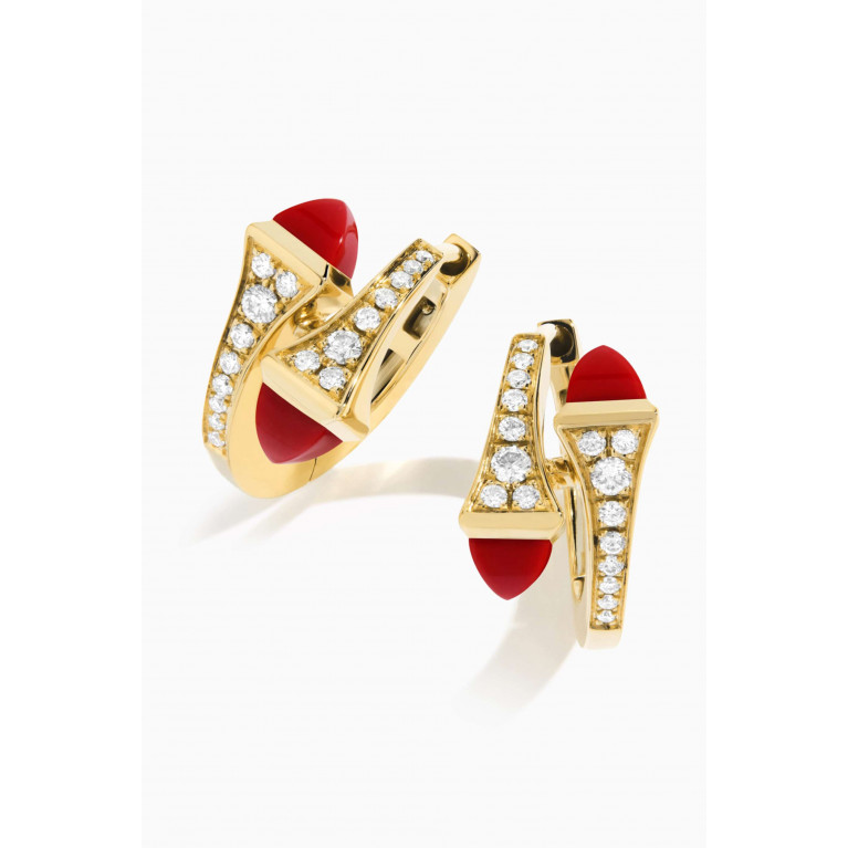 Marli - Cleo Diamond & Coral Huggie Earrings in 18kt Gold