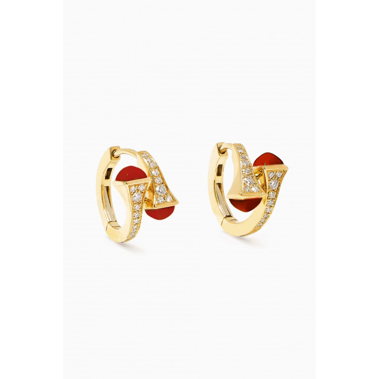 Marli - Cleo Diamond & Coral Huggie Earrings in 18kt Gold