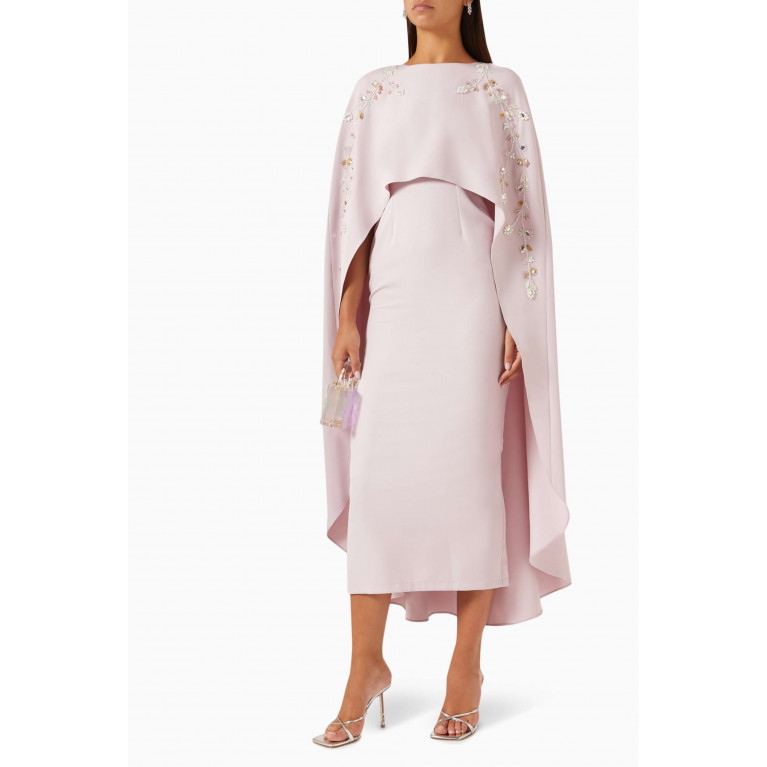 BYK by Beyanki - Embellished Cape Dress in Stretch-crepe Pink
