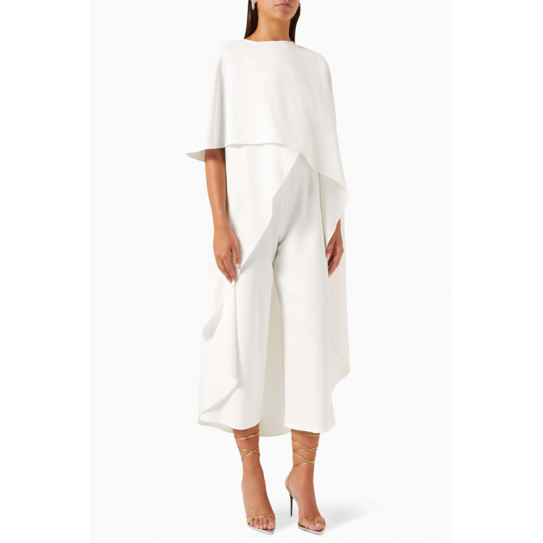 BYK by Beyanki - Asymmetric Cape & Jumpsuit Set in Stretch-cape White