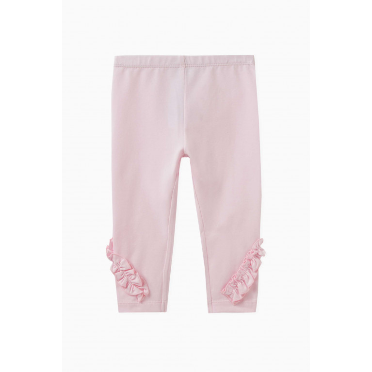 Monnalisa - Ruffled Detail Leggings in Cotton Stretch Pink
