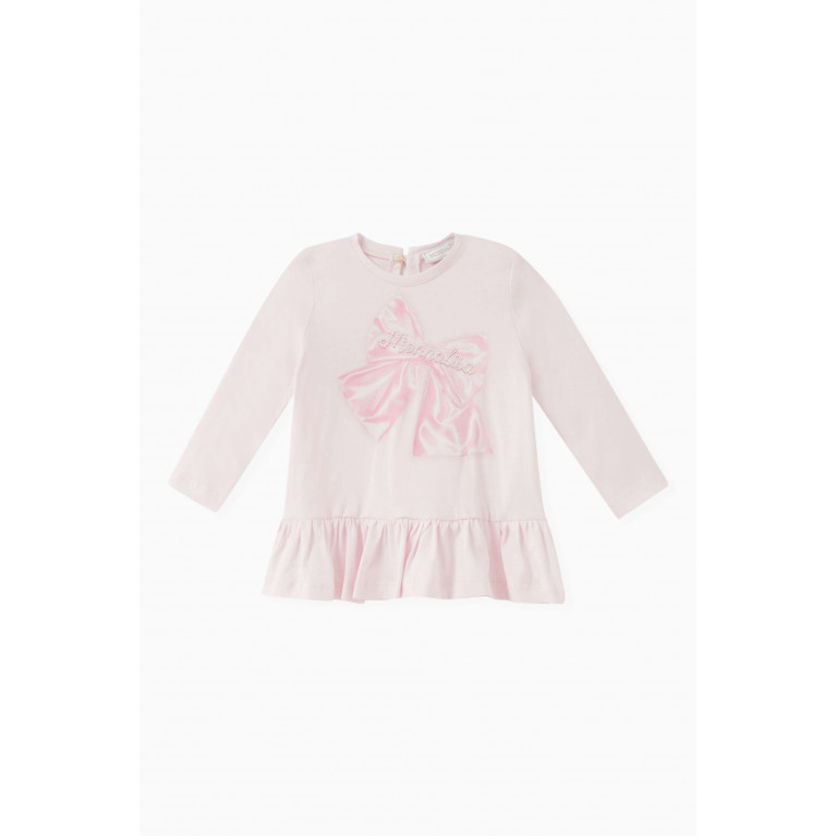 Monnalisa - Bow-print Peplum Top in Cotton Pink